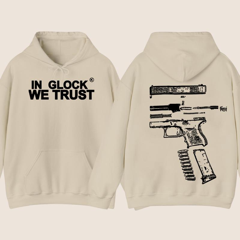 IN GLOCK WE TRUST Double sided Hoodie,Design color Black- White, Hoodie For Men, GIft For Men,Full color,Hoodie & sweaters,Glock Hoodie, Menswear Top