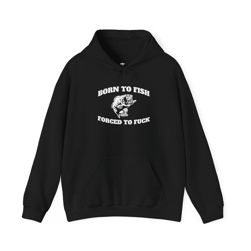 Born to Fish Hoodie - Laugh Factory Tees - Casual Fishing Hoodie with Humor, Cotton/Polyester Blend, Everyday Wear - Menswear Pullover Sweatshirts