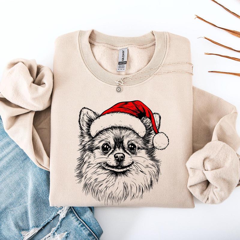 Pomeranian, Santa, Dog, Christmas, Dog Lover, Pet Sweatshirt, Crew Neck, Women's, Crewneck