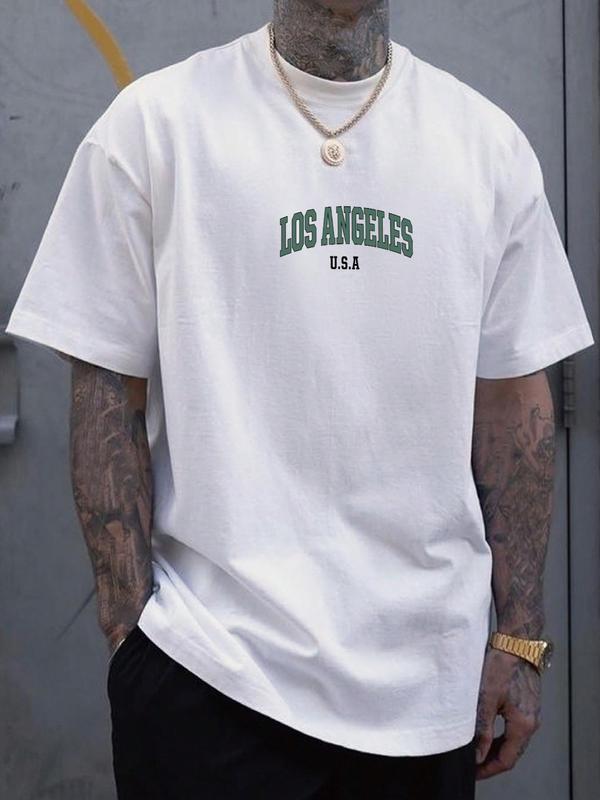 Men's Letter Print Round Neck TeeÂ Summer Clothes, Regular FitÂ Casual Short Sleeve Crew Neck T-Shirt for Summer, Graphic Tees,Â Fashion Men's StreetwearÂ for Daily Wear