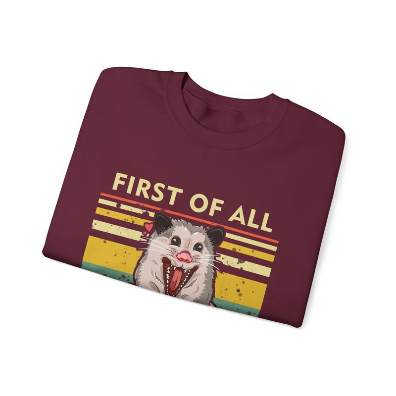 First Of All, I'm A Delight Sweatshirt Ã¢â‚¬â€œ Hilarious Opossum Graphic, Cute & Quirky Animal Sweatshirt, Perfect for Animal Lovers, Sarcastic Self-Love Gi