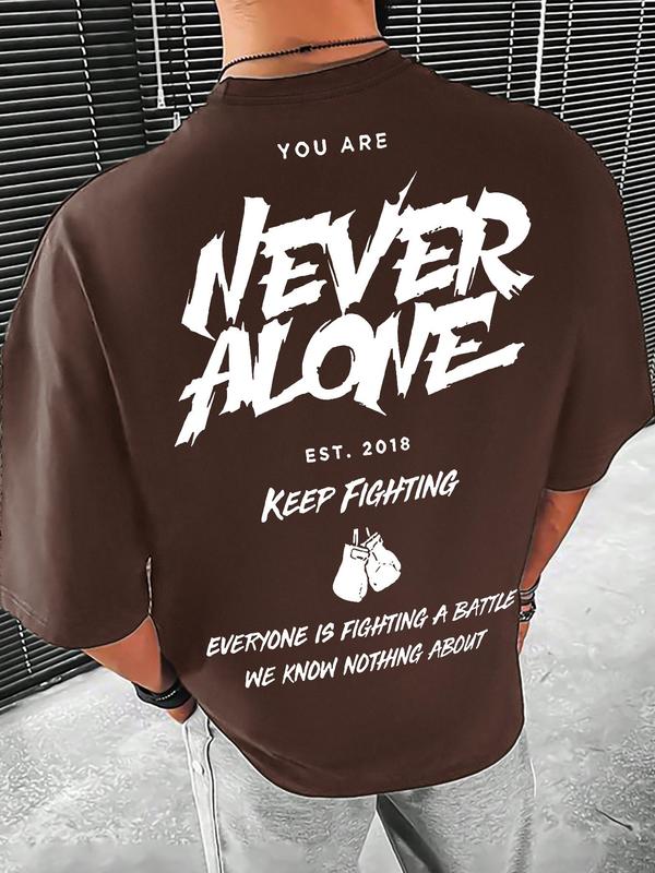 Men's Regular Fit Letter Print Round Neck Drop Shoulder Tee, Graphic Tees,Â Casual Streetwear Short Sleeve T-Shirt for Summer, Menswear for Daily Wear