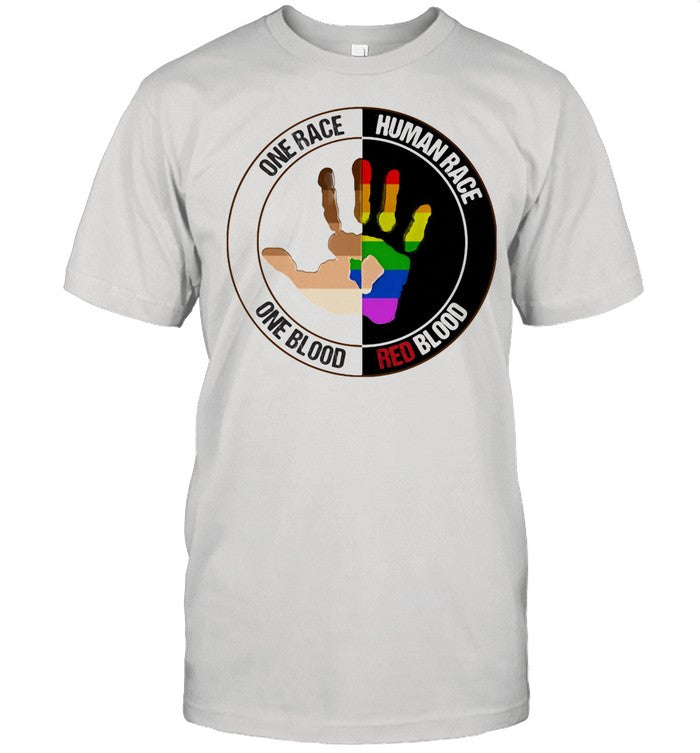 One Race Human Race One Blood Red Blood Hand GLBT shirt