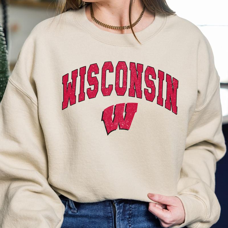 Wisconsin Badgers Vintage Football NCAA Trendy Sweatshirt, University of Wisconsin Unisex Football NCAA Shirt, Gift For Men, Gift For Girls, Crewneck, Cotton, Sweaters, Pullover