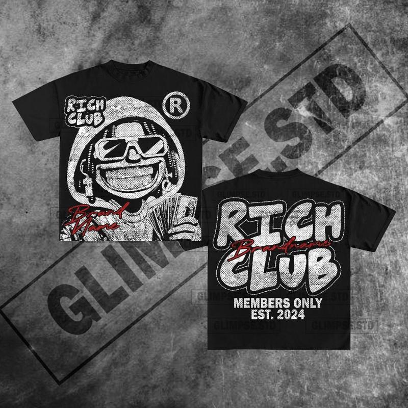 Y2K Graphic Rich Club Boy Personalize Printed Printed Tshirt Casual Cotton Crewneck Classic
