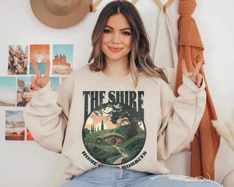 The Shire LOTR Sweatshirt, Distressed Fantasy Merch Tolkien Aragorn Frodo Baggins Elven Elrond the Fellowship Bookish Hoodie Shirt