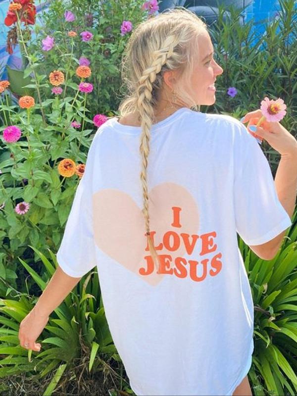 Women's Letter Print Round Neck Tee, Graphic Tees, Vintage Casual Graphic Drop Shoulder Short Sleeve T-shirt For Daily Wear, Trendy Ladies Summer Outf