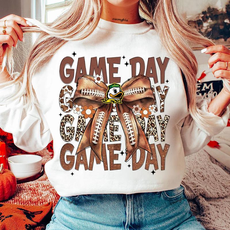 Vintage Oregon Ducks Football Coquette Bow Game Day Shirt, Gameday Women's Sweatshirt Cotton Fit Top Womenswear