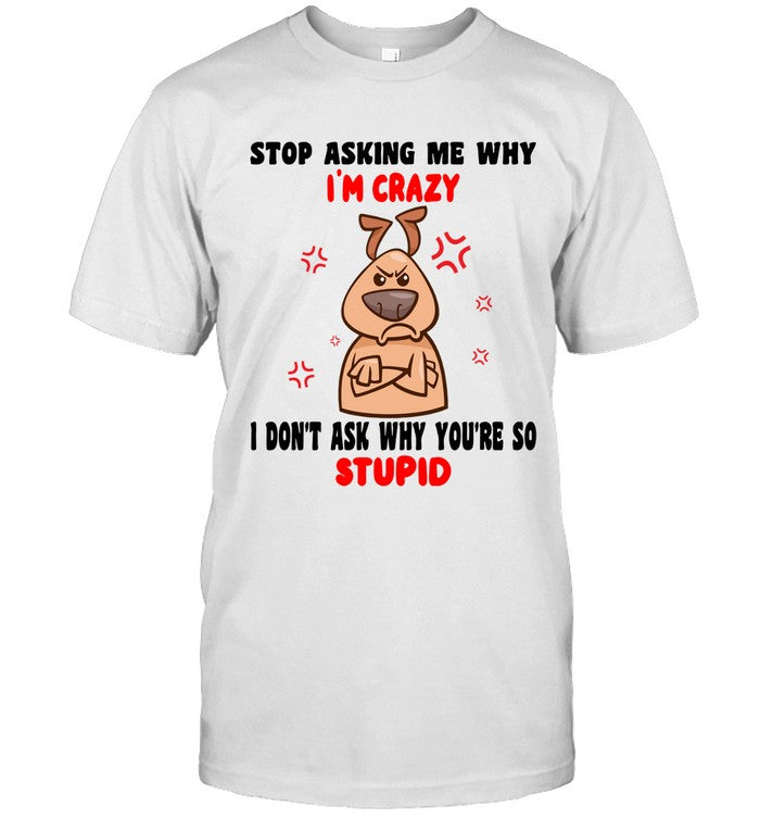 STOP ASKING ME WHY I'M CRAZY I DON'T ASK WHY YOU'RE SO STUPID