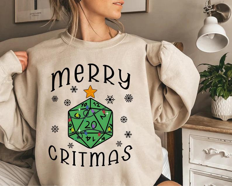 Merry Critmas Dungeons and Dragons Tshirt, Dungeons and Dragons Christmas Shirt, Gift for DnD Players, Xmas D20 Tee, Dungeon Master Gift