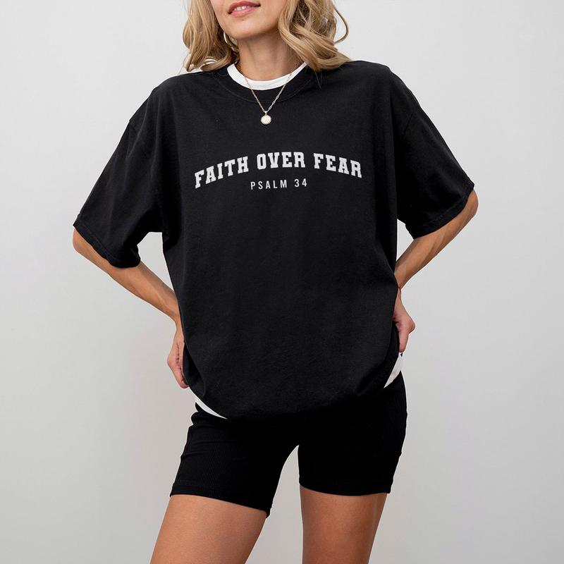 Faith Over Fear Comfort Shirt, Psalm 34 T-Shirt, Christian Tee, Minimal Christian Shirt, Bible verse Shirt, Religious TShirt, Faith Shirt, Christian Shirts For Women, Jesus Sweater, Inspirational Shirt, Church Outfits, Women Top