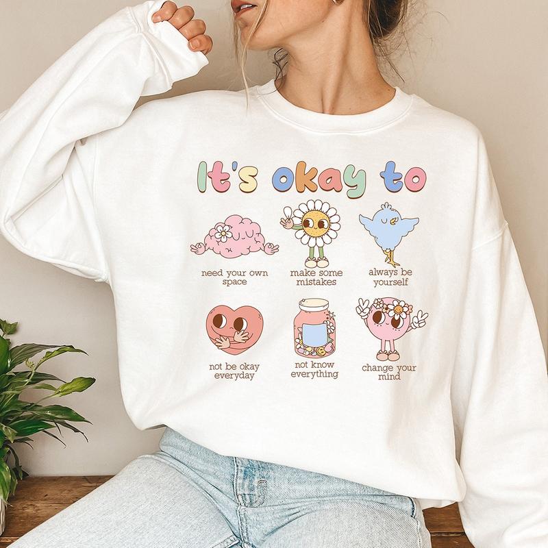 Retro It's Okay To Make Some Mistakes Sweatshirt, Hippie Motivational Sweater, Mental Health Matters Shirt, Special Education Teacher T-Shirt