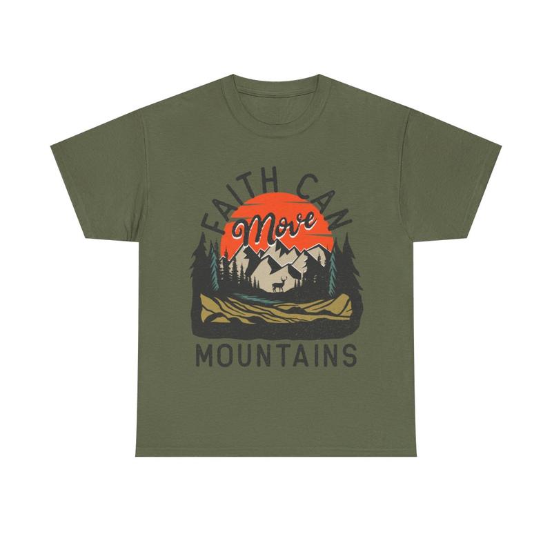 Faith Can Move Mountains Unisex Heavy Cotton Tee - Christian - Jesus - Mountain Shirt - Sunset - Gift For Men And Women