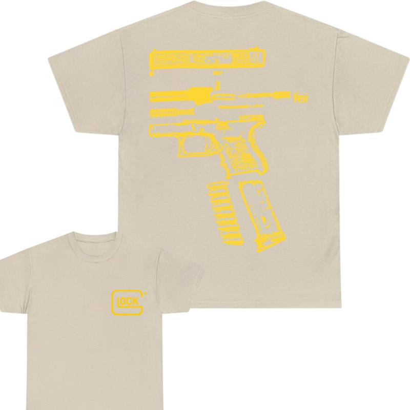 Glock Double Sided Tshirt , GLock Tee , Design Colo Yellow - Full Color , Men's Top , Menswear , For Her ,For Him Classic Cotton