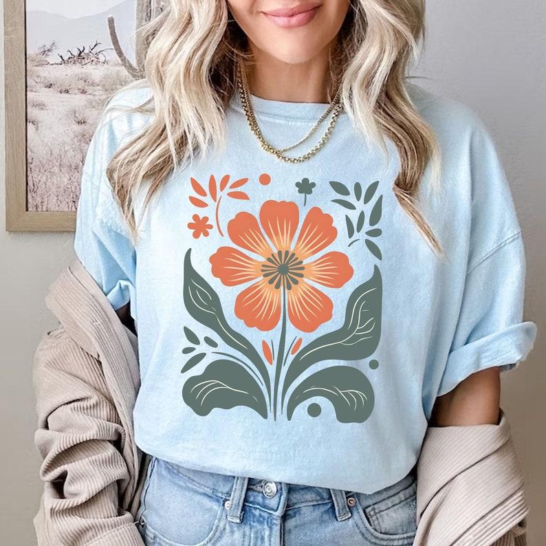Autumn Flower Shirt, Flower T Shirt, Retro Floral Shirt, Vintage Flower Shirt, Plant Lover Shirt, Gift for Grandma