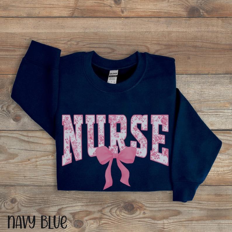 Nurse Bow Sweatshirt, Pink Coquette Nurse Crewneck, Nurse Floral Sweatshirt, Toile de Jouy Registered Nurse Sweatshirt, Unisex Shirt