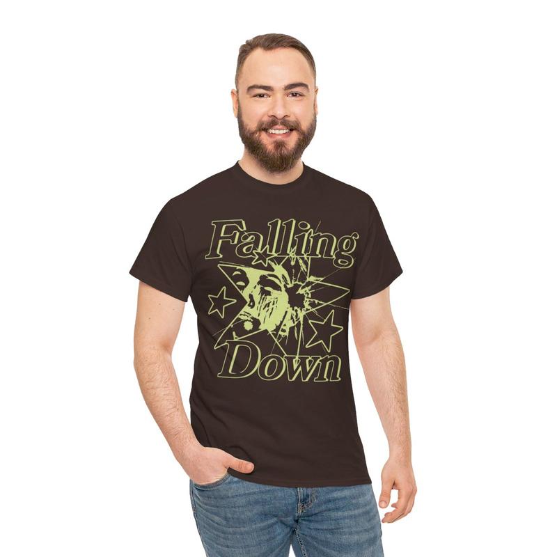 Falling Down Rockstar T-Shirt Y2k 90s Hip-Hop Tee Aesthetic Heavy Cotton Graphic T-Shirt Tshirt Shirt HipHop Rap Tee Casual Classic Menswear Retro Top