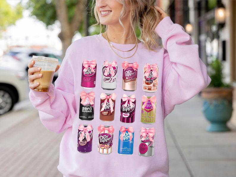 Dr Pepper Sweatshirt T shirt Hoodie, Coquette Bow Cans Dr Pepper, Soda Can Shirt, Pink Bow Dr Pepper Cans Shirt, Soft Drinks Lover Gifts, Dr Pepper Lo