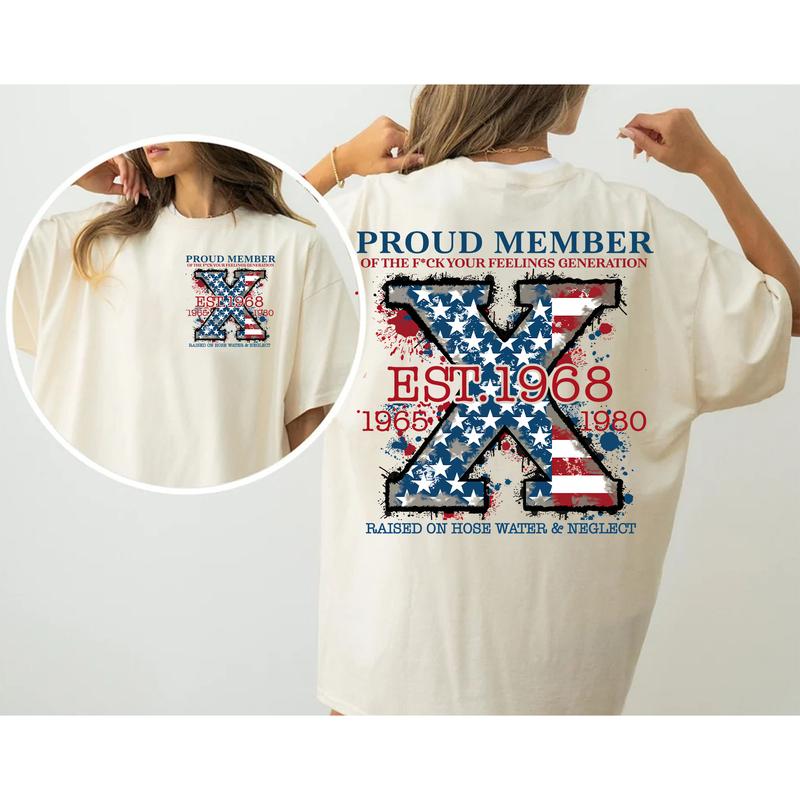 Custom Est.Year Flag Neglect Gen X 2 Side T-shirt, Gen X Shirt, Raised On Hose Water Generation 1965-1980 Shirt