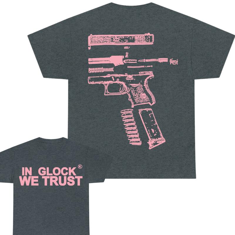 IN GLOCK WE TRUST 2 side T-shirt,Design Color Light Pink, T-shirt For Men, GIft For Men,Full color, Menswear Top