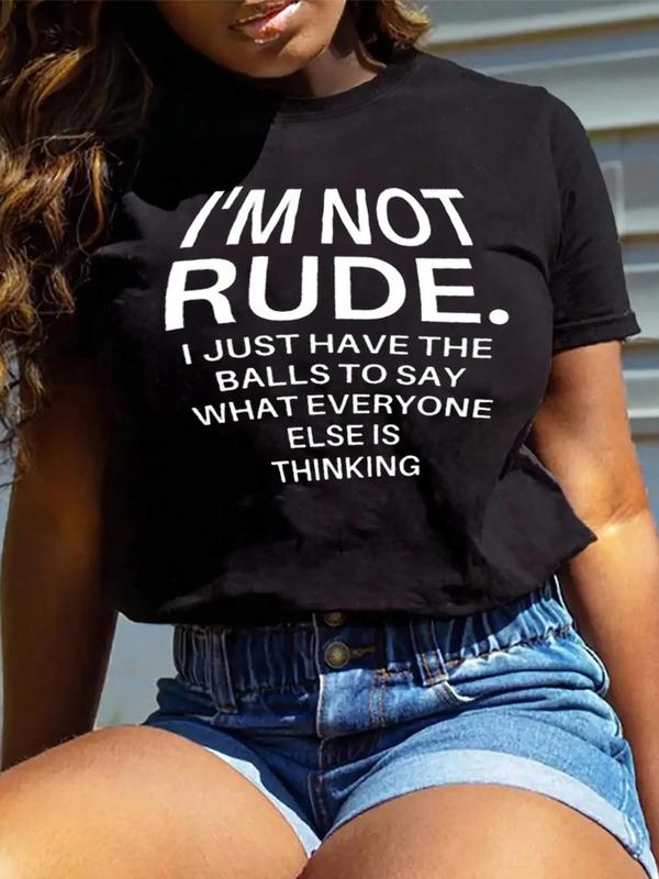 Women's Letter Print Drop Shoulder T-Shirt, Summer Clothes Women, Casual Fashion Round Neck Half Sleeve Tee for Daily Holiday Vacation Outdoor Wear, W