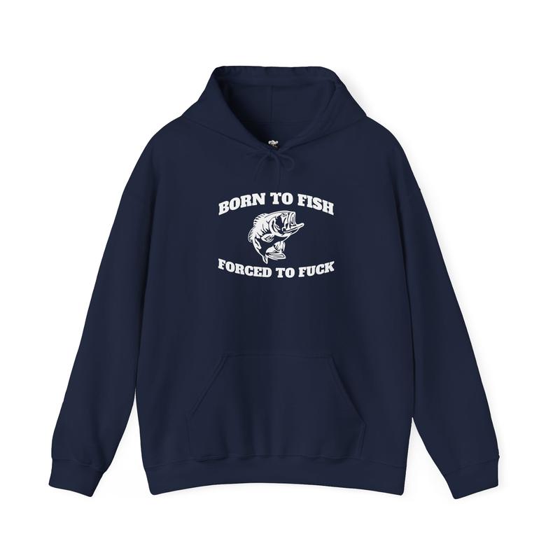 Born to Fish Hoodie - Laugh Factory Tees - Casual Fishing Hoodie with Humor, Cotton/Polyester Blend, Everyday Wear - Menswear Pullover Sweatshirts