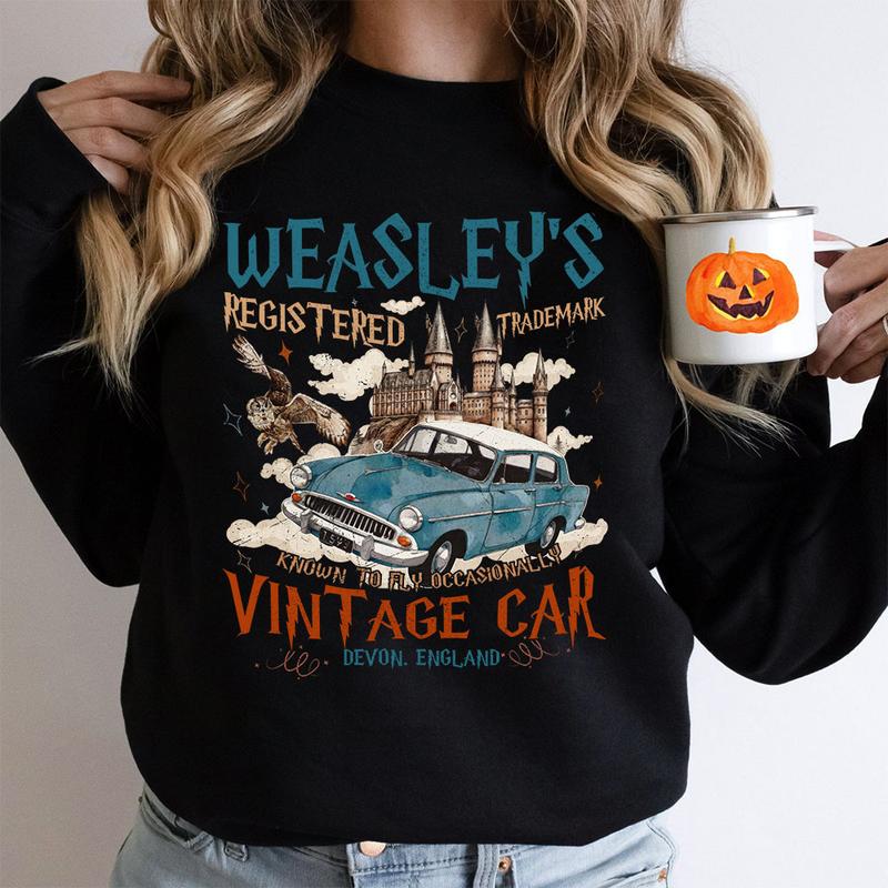 Vintage Wizard Flying Weasley Car Sweatshirt, Hogwarts HP Shirt, Bookish Shirt, Reading T Shirt