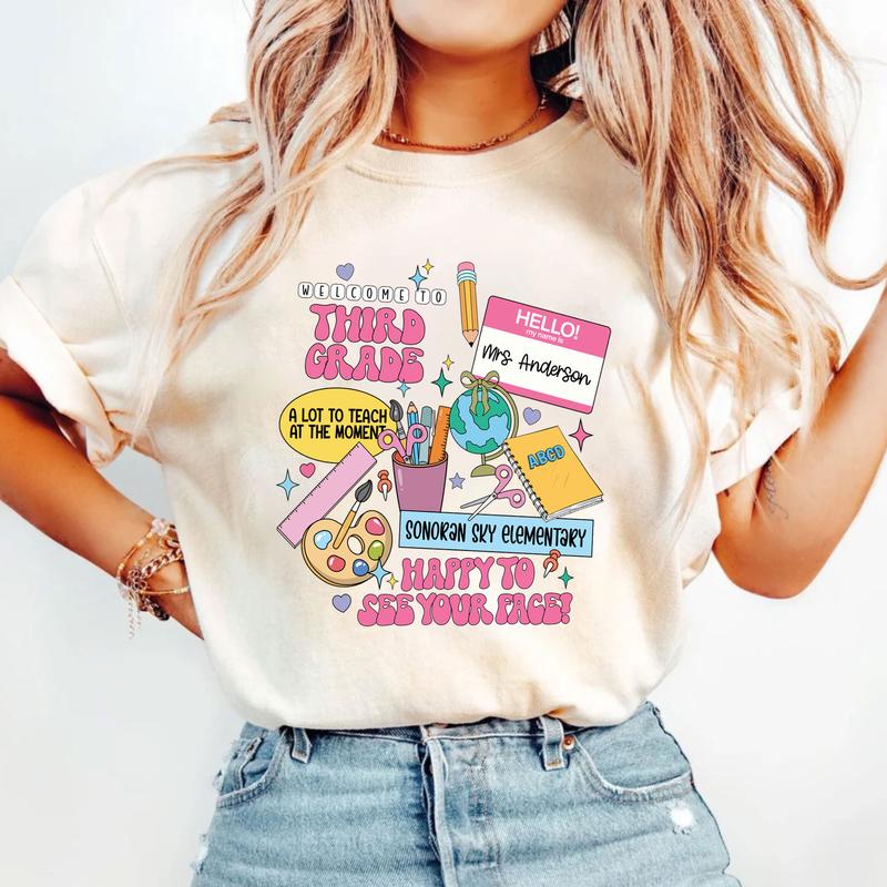 Welcome To 3rd Grade Happy To See Your Face Shirt, Happy First Day Of School 3rd Grade Teacher Shirt, Custom Name Shirt, Personalized Teacher Shirt (P