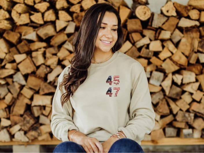 Classic American Flag Sweatshirt, Minimalist Election Sweatshirt 45 47, Patriotic American Flag Sweatshirt
