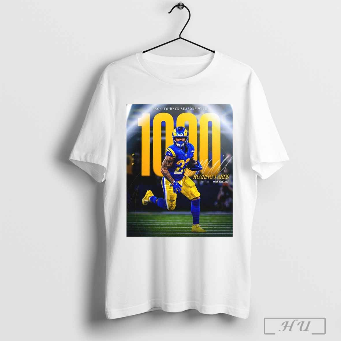 Poster Los Angeles Rams Kyren Williams 1000 Rushing Yards Back To Back Seasons With Signature T Shirt