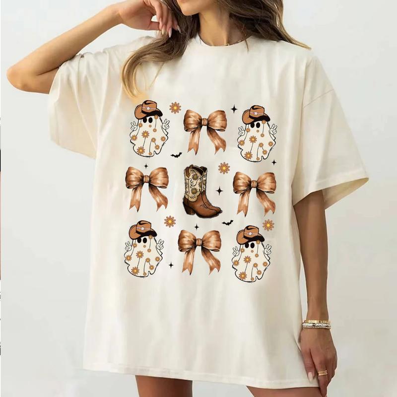 Coquette Halloween Shirt, Western Halloween Cowboy Ghost Shirt, Spooky Season T-Shirt Unisex Classic Cotton