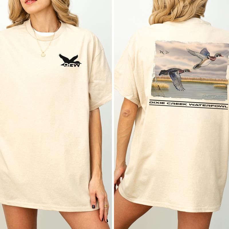 Vintage Double Woodie Duck Hunting Shirt 2-Sided, Mallard Hunt Tshirt, Summer Hunting Graphic Printed Tee, Retro Hunter T-shirt for Men, Cotton Fabric