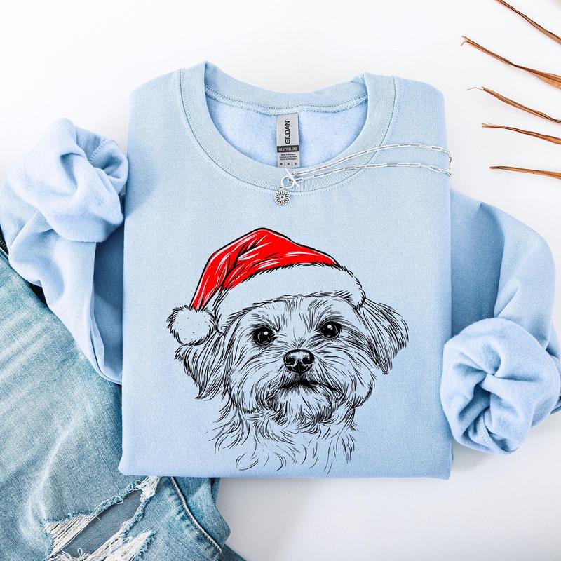 Maltese, Santa, Dog, Christmas, Dog Lover, Pet Sweatshirt, Crew Neck, Women's, Crewneck