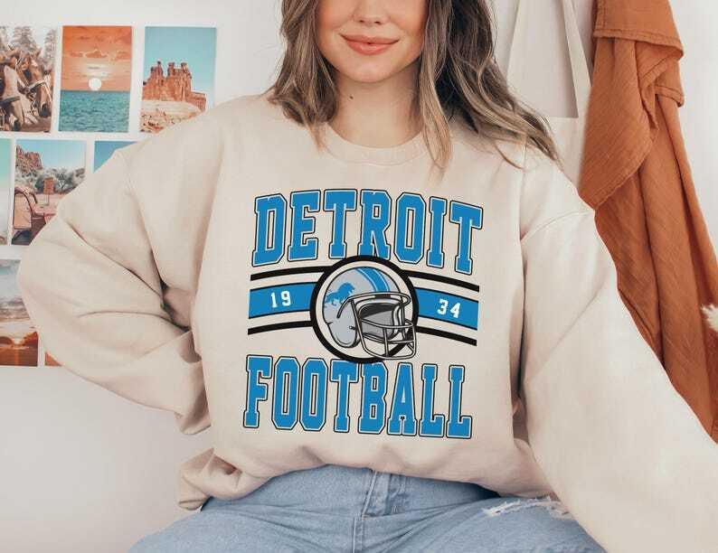 Vintage Lions Football Crewneck Sweatshirt , Detroit Vintage Football T-shirt Hometown Teams, Football Game Day Unisex Sweatshirt Cotton Fabric