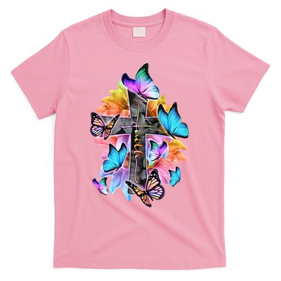 Faith Cross Butterfly With Flowers T-Shirt