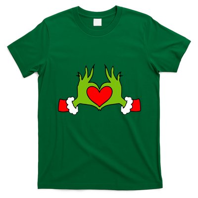 Funny Elf With Cute Heart Hands Symbol Style Christmas T-Shirt