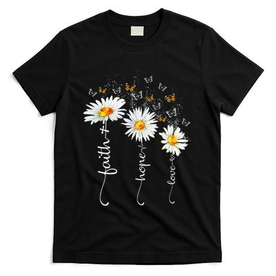 Faith & Hope & Love Butterfly Daisy Chirstian God Religious T-Shirt