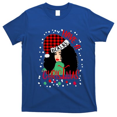 Have A Boujee Christmas Tartan Santa Hat Curly Hair Xmas Gift T-Shirt