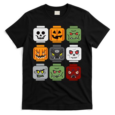 Halloween Building Brick Head Pumpkin Ghost Zombie Friends T-Shirt