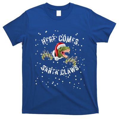 Here Comes Santa Trex Dinosaur Santa Claus Claws Meaningful Gift T-Shirt