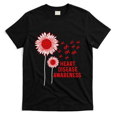Heart Disease Awareness Sunflower Red Ribbon T-Shirt