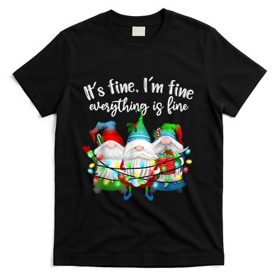 ItS Fine IM Fine Everything Is Fine Gnome Christmas Light T-Shirt