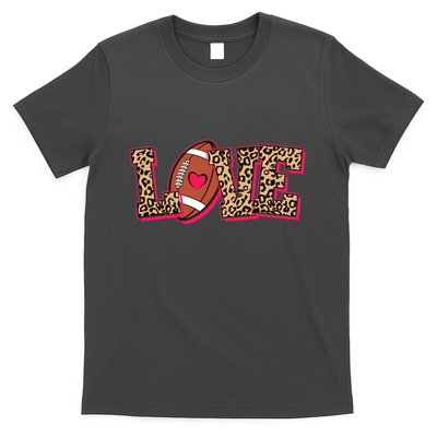 Love Heart Football Sports Fan Cute Leopard Print T-Shirt