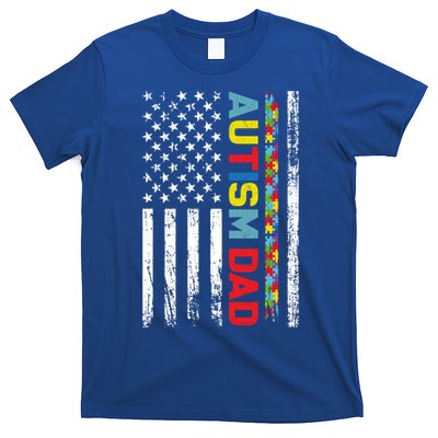 Men Autism Dad Meaningful Gift Fathers Day Dad Autism American Flag Gift T-Shirt