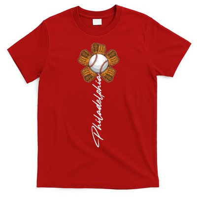 Philadelphia Baseball Mitt Flower Baseball Fan T-Shirt