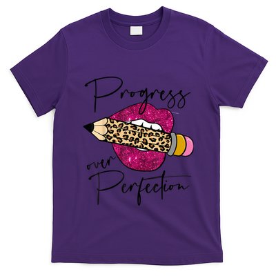 Progress Over Perfection Leopard Pencil Motivational Teacher T-Shirt