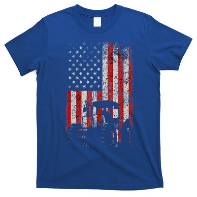 Retro American Flag Tractor Gift Tractor Farm T-Shirt