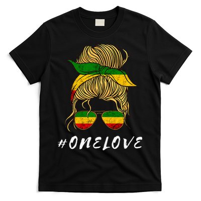 Rasta Reggae Music One Love Messy Bun Hair Jamaica Rastafari T-Shirt
