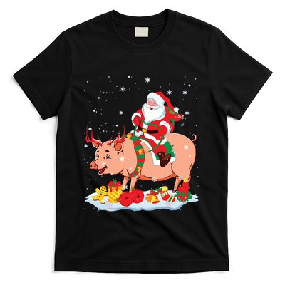 Santa Riding Reindeer Pig Xmas Pig Farmer Lover T-Shirt
