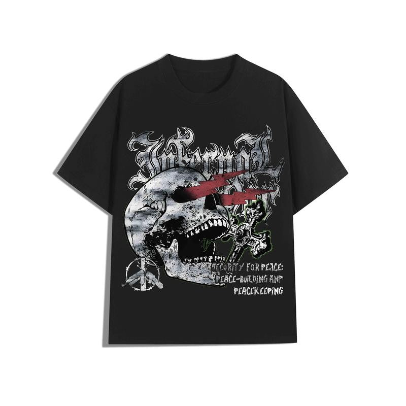 Y2K-Inspired Men's Cotton T-Shirt with Cool Punk Skull & Lightning Cross Design - Casual, Comfortable Crew Neck Tee for All Seasons